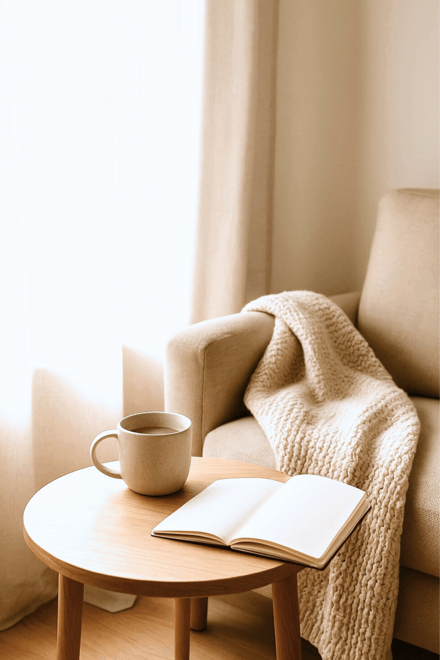 Calm Home Chair Scene Cozy Mug Book Blanket